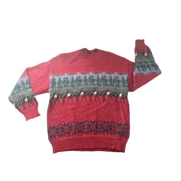 Maria Lammi Finland 100% Merino Wool Hand Knit Nordic Sweater Red Reindeer XS/S - Picture 8 of 12